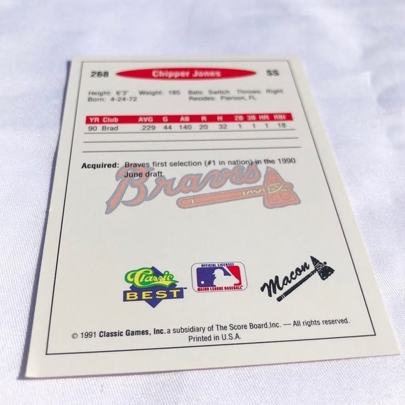 1991 classic Chipper Jones Minor League Card macon braves - Picture 3 of 8
